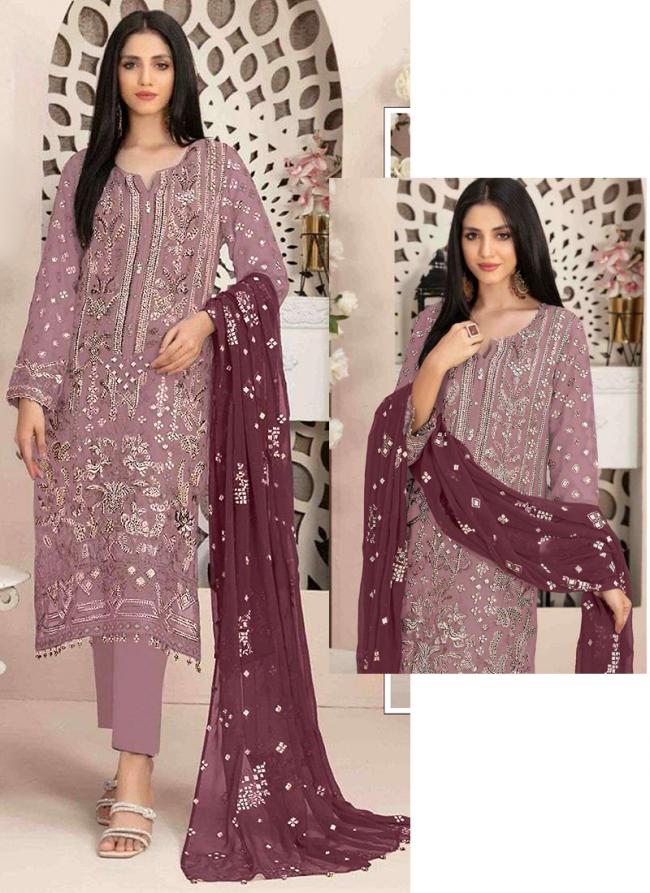 Georgette Pink Eid Wear Embroidery Work Pakistani Suit